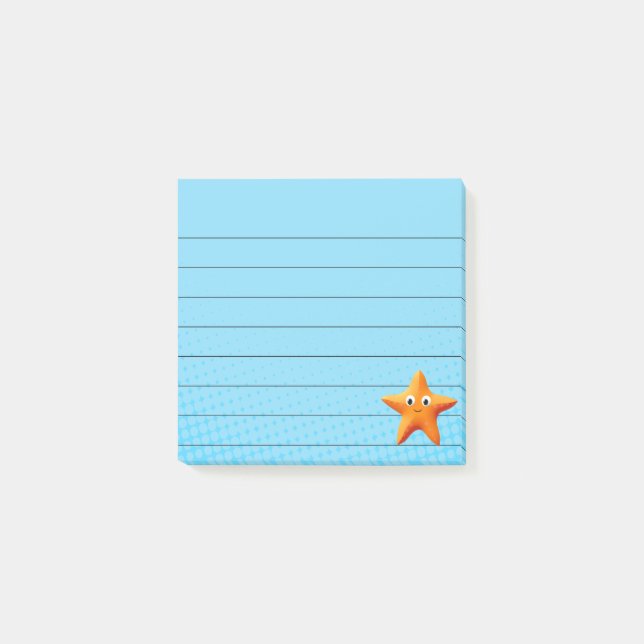 Bloco De Notas Estrela-do-mar de desenho animado fofo Post-it azu (Frente)