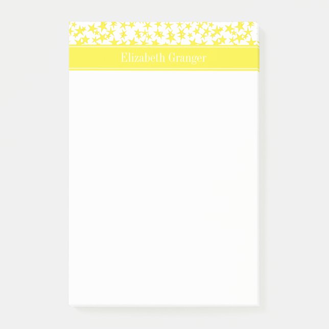 Bloco De Notas Estrelas Amarelas White BG, Yellow Name Monogramas (Frente)