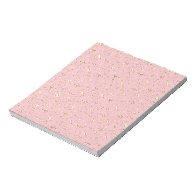 Bloco De Notas Estrelas brilhantes Douradas, rosa e douradas (Invertido)