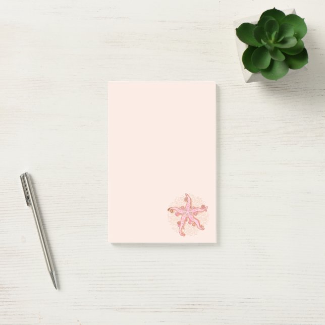Bloco De Notas Estrelas-do-mar e Coral Padrão Pastel Rosa (Escritótio)