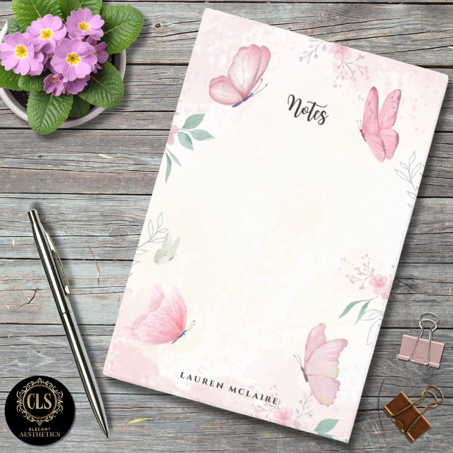 Bloco De Notas Estúdio de Unhas Borboletas Rosa Personalizadas (Criador carregado)