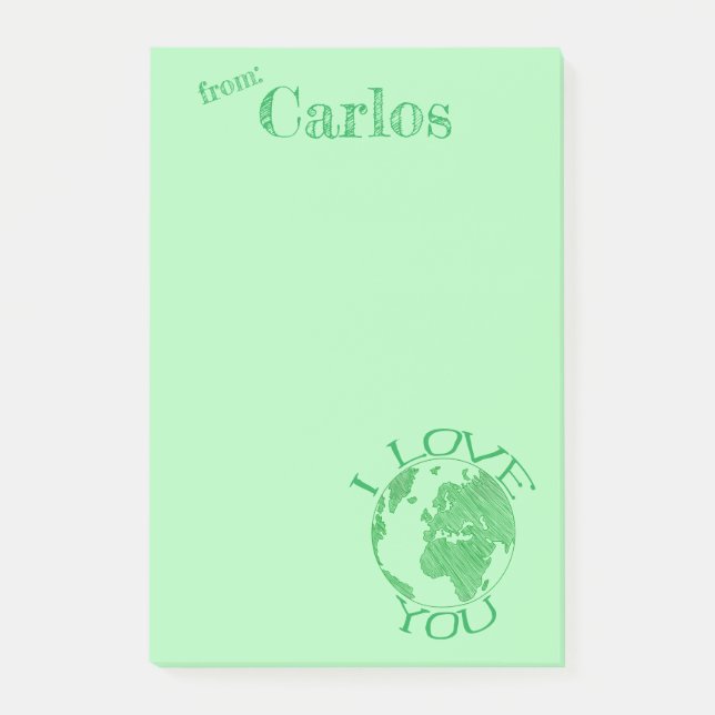 Bloco De Notas Eu Amo-Te Terra, Desenho, Posto Personalizado Verd (Frente)