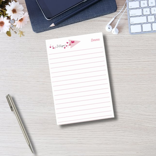 Bloco De Notas Eu Te Amo Avião De Papel, Rosa, Personalizado Simp (Criador carregado)