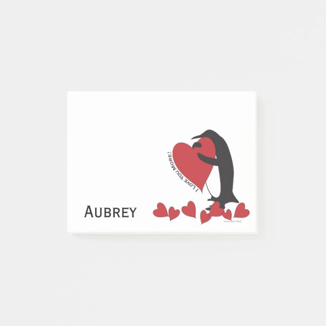 Bloco De Notas Eu Te Amo Mais! Pinguim e Coração Vermelho (Frente)