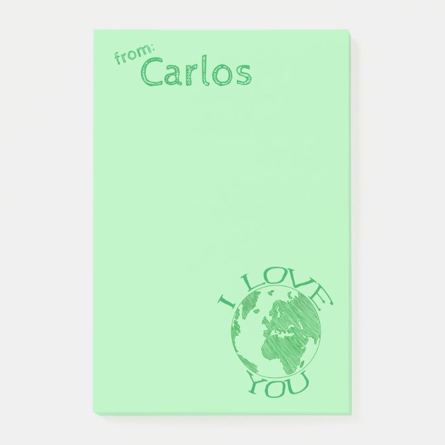 Bloco De Notas Eu Te Amo Terra, Desenho, Verde Personalizado (Frente)