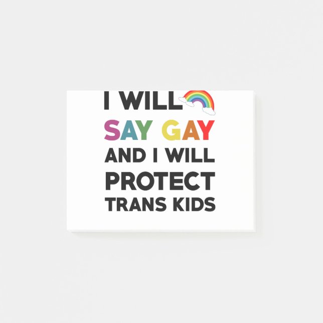 Bloco De Notas Eu Vou Dizer Gay E Eu Vou Proteger Crianças Trans  (Frente)