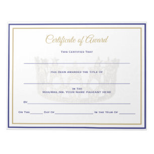 Bloco De Notas EUA - Prêmio de Certificados Crown