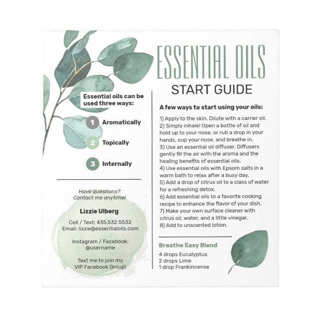 Bloco De Notas Eucalyptus Essentials Oil Guide (Frente)