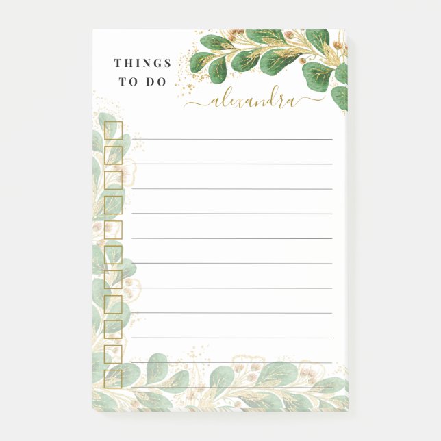 Bloco De Notas Eucalyptus Floral Coisas A Fazer (Frente)