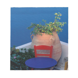 Bloco De Notas Europa, Grécia, Santorini. Terra com vista ao mar