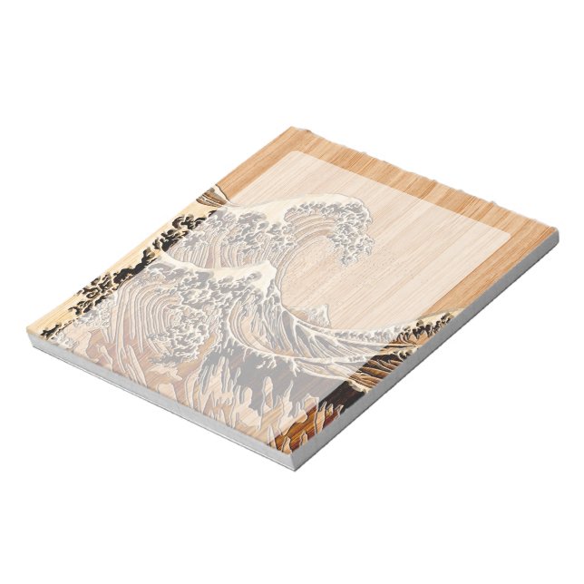 Bloco De Notas Excelente Hokusai Wave Bamboo Wood Style (Invertido)