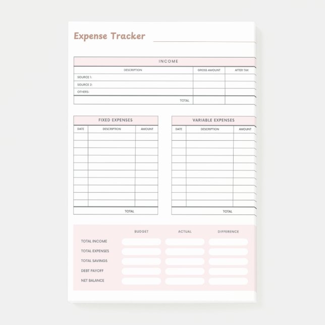 Bloco De Notas Expense Tracker Post-It Notes (Frente)
