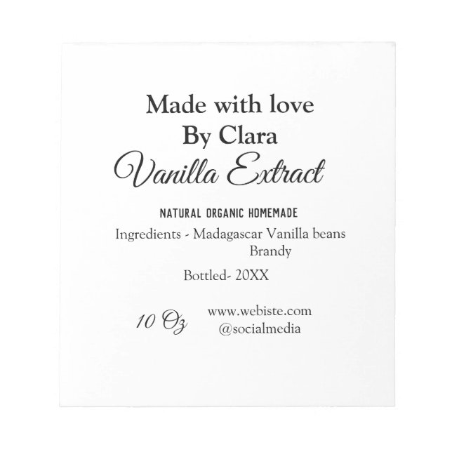 Bloco De Notas Extrato de baunilha caseiro adicionar ingredientes (Frente)