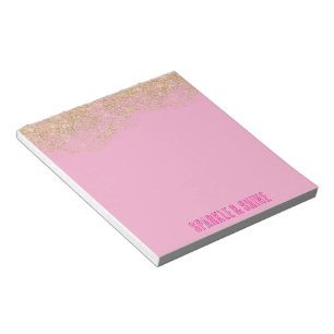 Bloco De Notas Faaux Glitter Girly Pink Sparkle Dourado