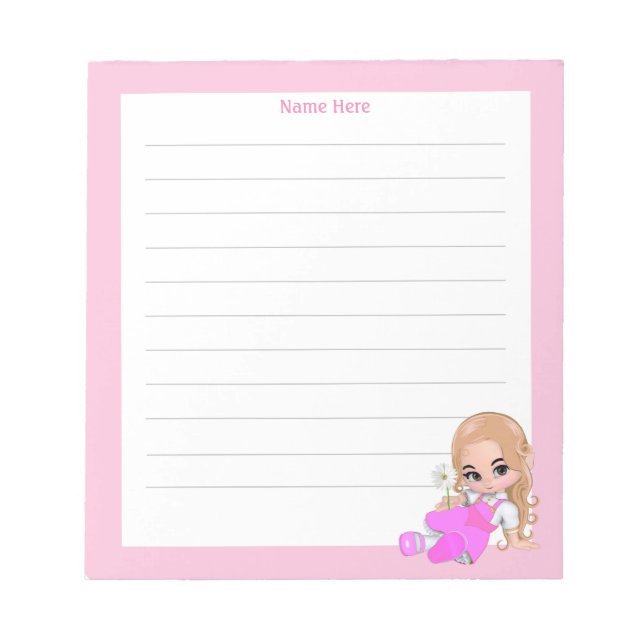 Bloco De Notas Fada Fofo e Flores Enfileiradas (Frente)