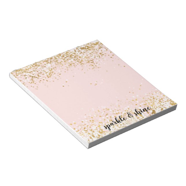 Bloco De Notas Faísca de Confetti Dourado Cor-de-rosa-claro (Inclinado)