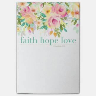 Bloco De Notas Faith Hope Love | Notas do Watercolor Floral Post-