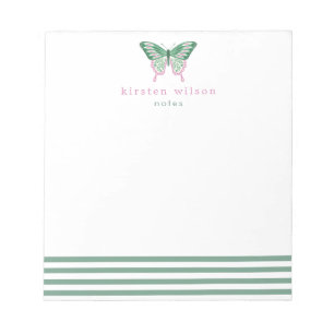 Bloco De Notas Faixa Verde Elegante e Borboleta - Personalizada