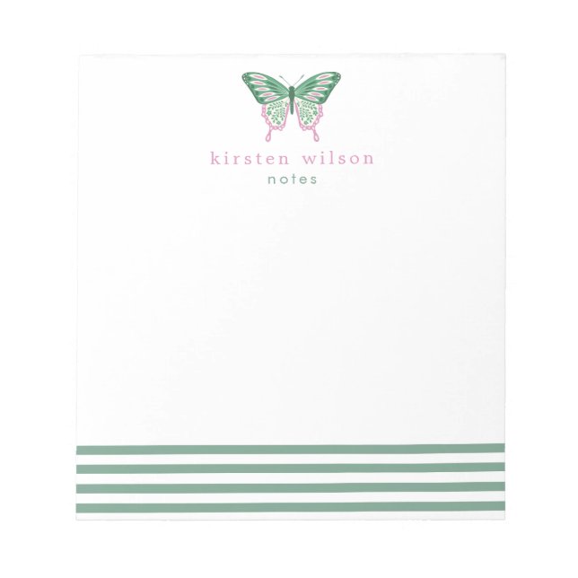 Bloco De Notas Faixa Verde Elegante e Borboleta - Personalizada (Frente)