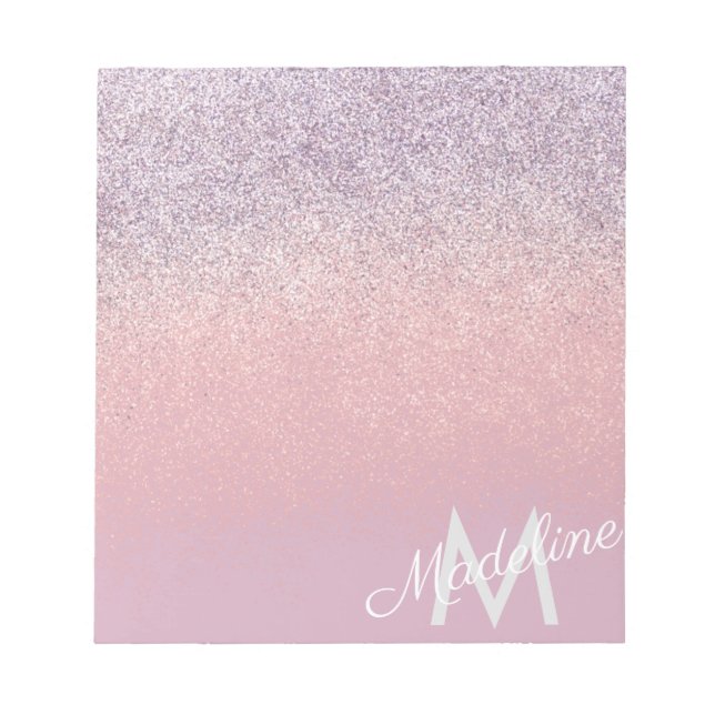 Bloco De Notas Falso Brilho Monogramado Rosa e Roxo Espelhado   (Frente)