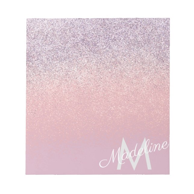 Bloco De Notas Falso Brilho Rosa e Roxo Monogramado   (Frente)