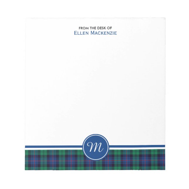Bloco De Notas Família Armstrong Tartan Blue e Monograma Verde (Frente)