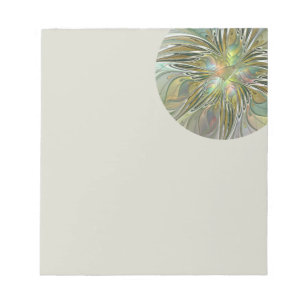 Bloco De Notas Fantasia Floral Arte Fractal Moderna Com Dourado