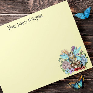 Bloco De Notas Fantasia Floral de Gato Fada Tabby Pastel Capricho