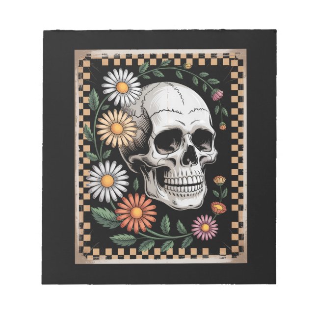 Bloco De Notas Fantasma Floral de Outono Boho Halloween 2 (Frente)