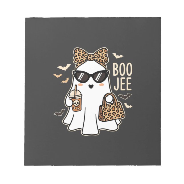 Bloco De Notas Fantasma Fofo Boo Jee Design de Leopardo de Hallow (Frente)