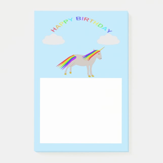 Bloco De Notas Fantasy Birthday Unicorn and Clouds (Frente)
