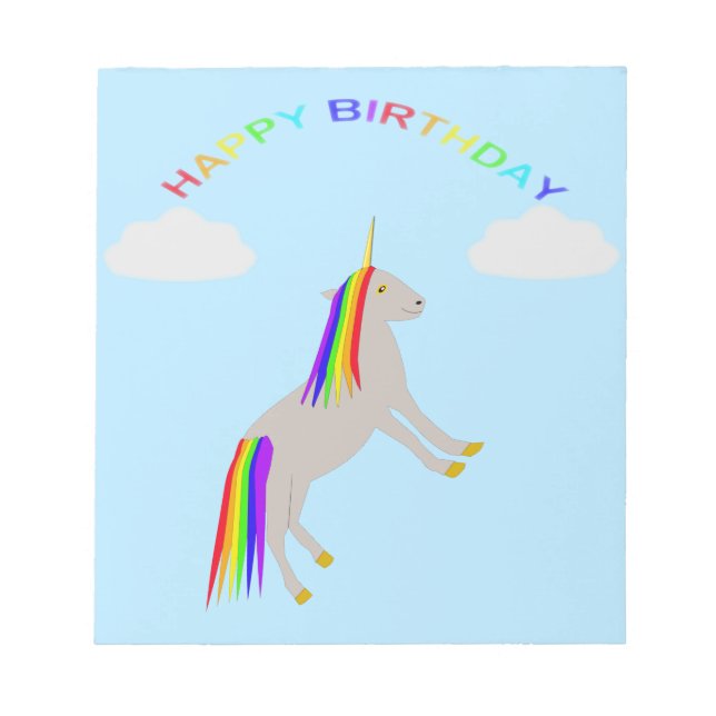 Bloco De Notas Fantasy Birthday Unicorn Rainbow and Clouds (Frente)