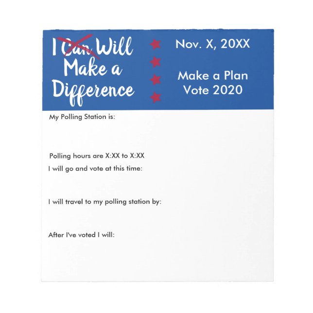 Bloco De Notas Farei a diferença no Lembrete do Escrutínio Pessoa (Frente)