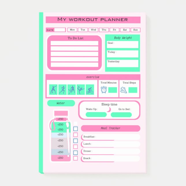 Bloco De Notas Farinha de Programação Diária de Workout e rastrea (Frente)