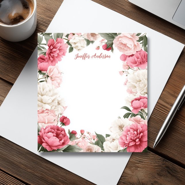 Bloco De Notas Farinhas Rosa Modernas (Pink Peonies Modern Floral Notepad)