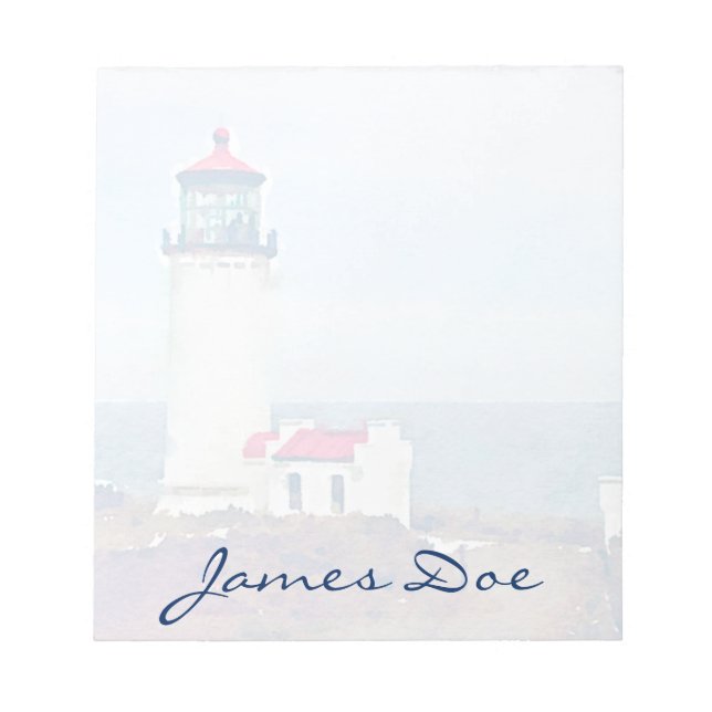 Bloco De Notas Farol de Cabeça Norte Ilwaco, WA Watercolor Impres (Frente)