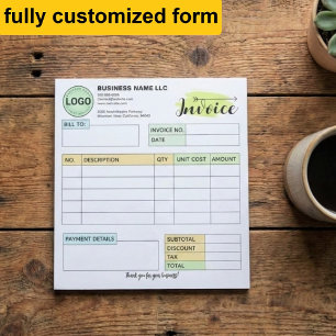 Bloco De Notas Fatura personalizada com logotipo Pequenas Empre