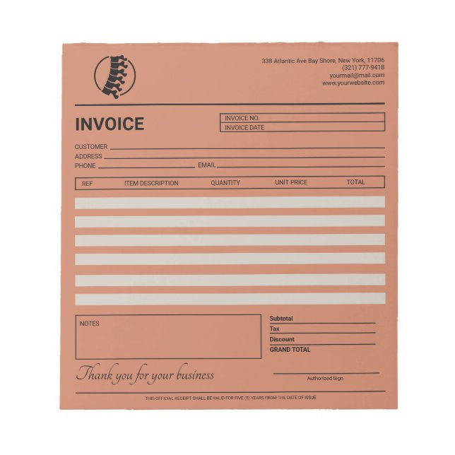 Bloco De Notas Fatura / Recibo de Quiropraxia Boho (Frente)