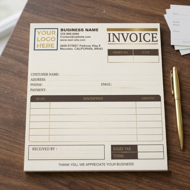 Bloco De Notas Faturas de vendas personalizáveis e imprimíveis |  (sales invoices Business Logo Notepad for small business )