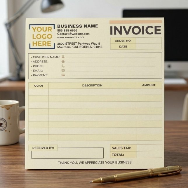Bloco De Notas Faturas de vendas personalizáveis e imprimíveis |  (printable Sales Receipt invoices / blank invoice Template / business Form)