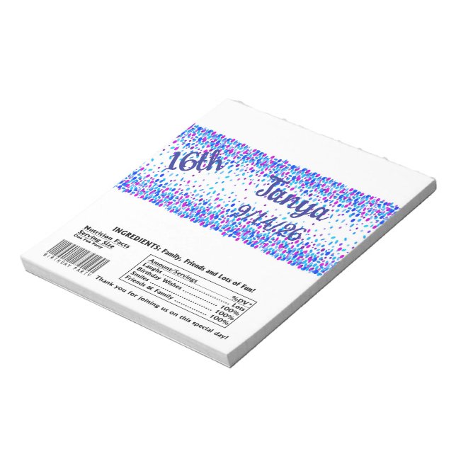 Bloco De Notas Favor do Partido do Bar de Confetti Azul (Invertido)