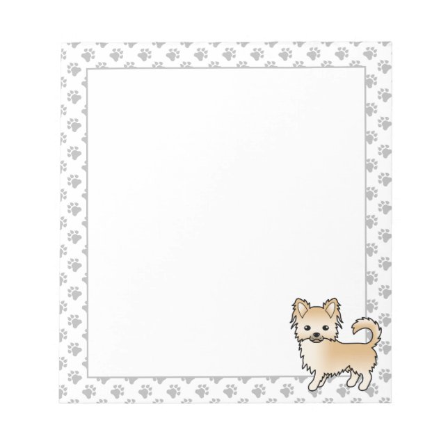 Bloco De Notas Fawn Long Coat Chihuahua Cartoon Dog & Paws (Frente)