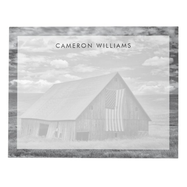 Bloco De Notas Fazendas | Cena BW American Flag Barn (Frente)