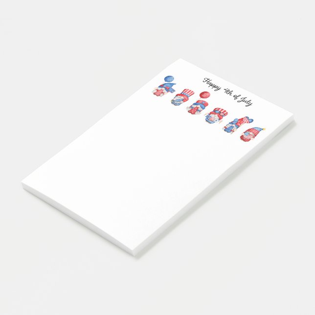 Bloco De Notas Feliz 4 de julho Gnomos (Inclinado)