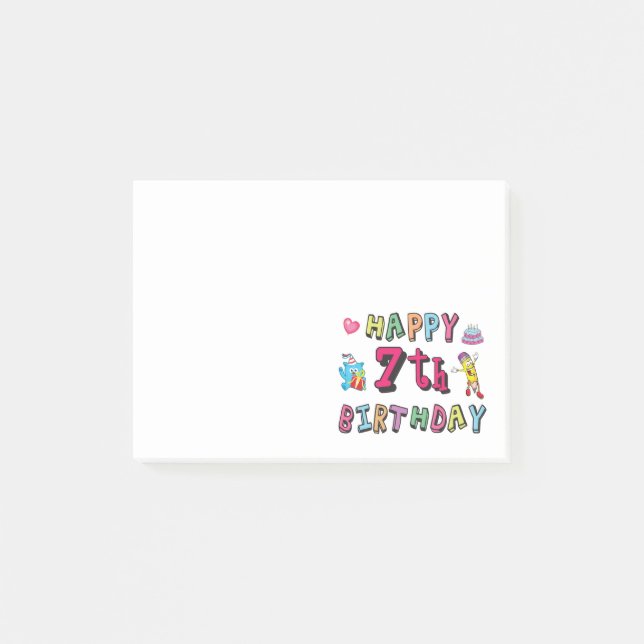 Bloco De Notas Feliz 7º Aniversário. 7 anos de idade. (Frente)