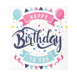 Bloco De Notas Feliz aniversário confetes e estamenha