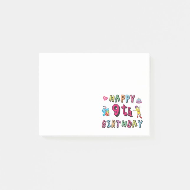 Bloco De Notas Feliz aniversário de 9 anos para crianças de 9 ano (Frente)