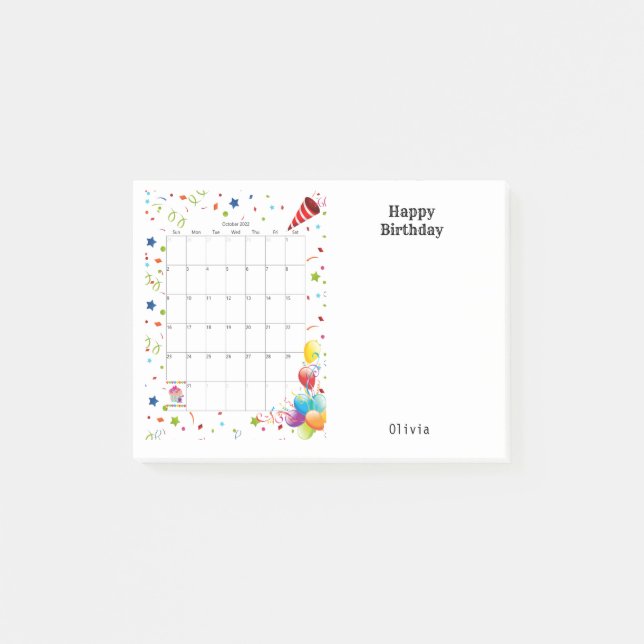 Bloco De Notas Feliz Aniversário de outubro de 2022 Notas de Post (Frente)