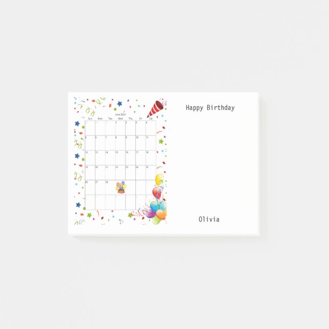 Bloco De Notas Feliz Aniversário, junho de 2022 Notas de Posto (Frente)