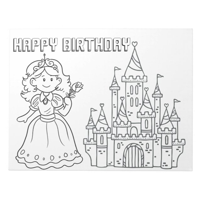 Bloco De Notas Feliz Aniversário Princesa Colorindo (Frente)